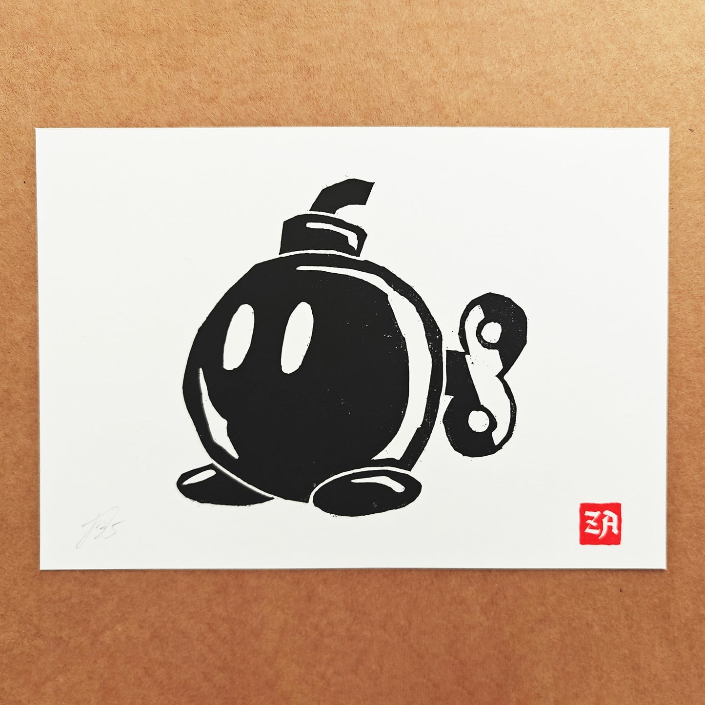 Bob-omb - woodcut print
