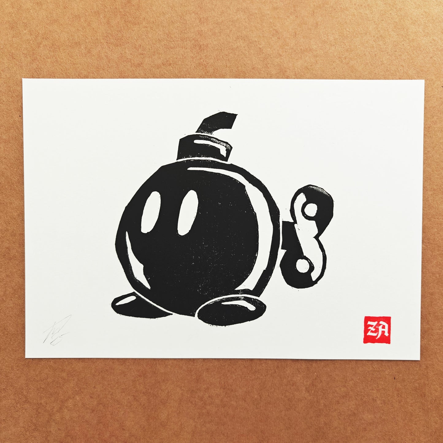 Bob-omb - woodcut print