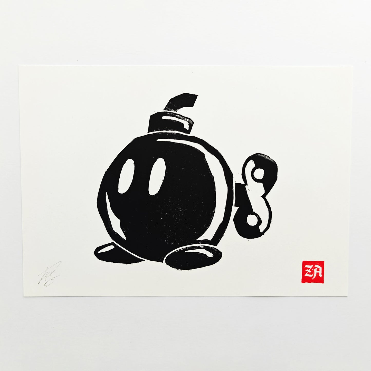 Bob-omb - woodcut print