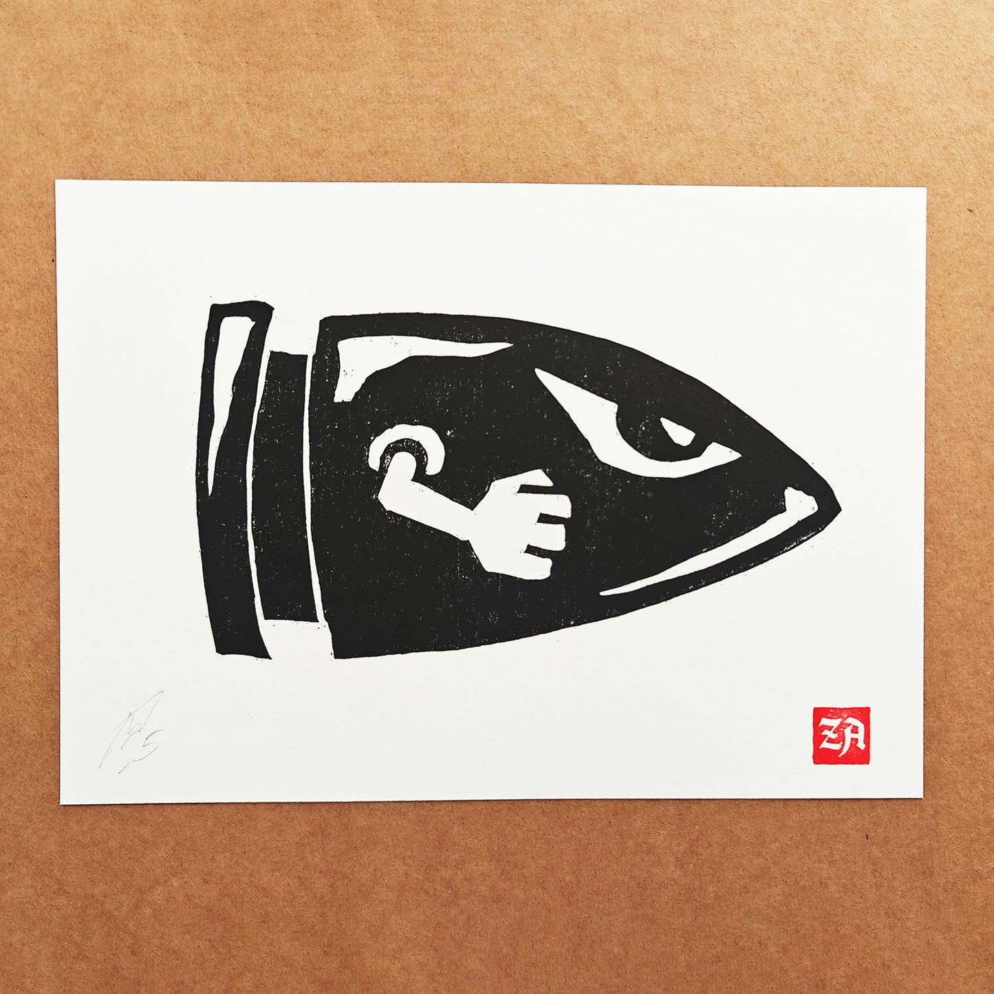 Bullet Bill - woodcut print