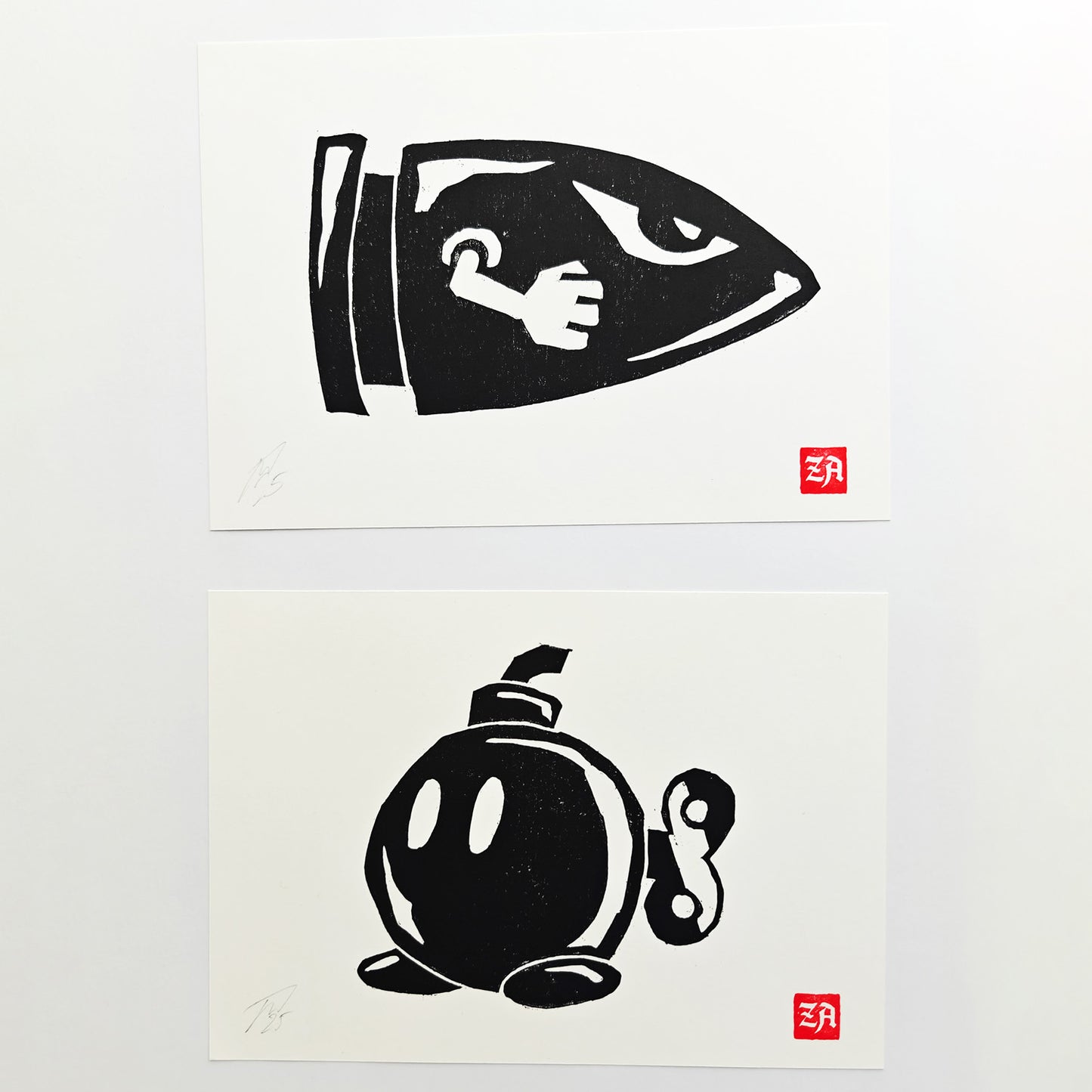 Bob-omb - woodcut print