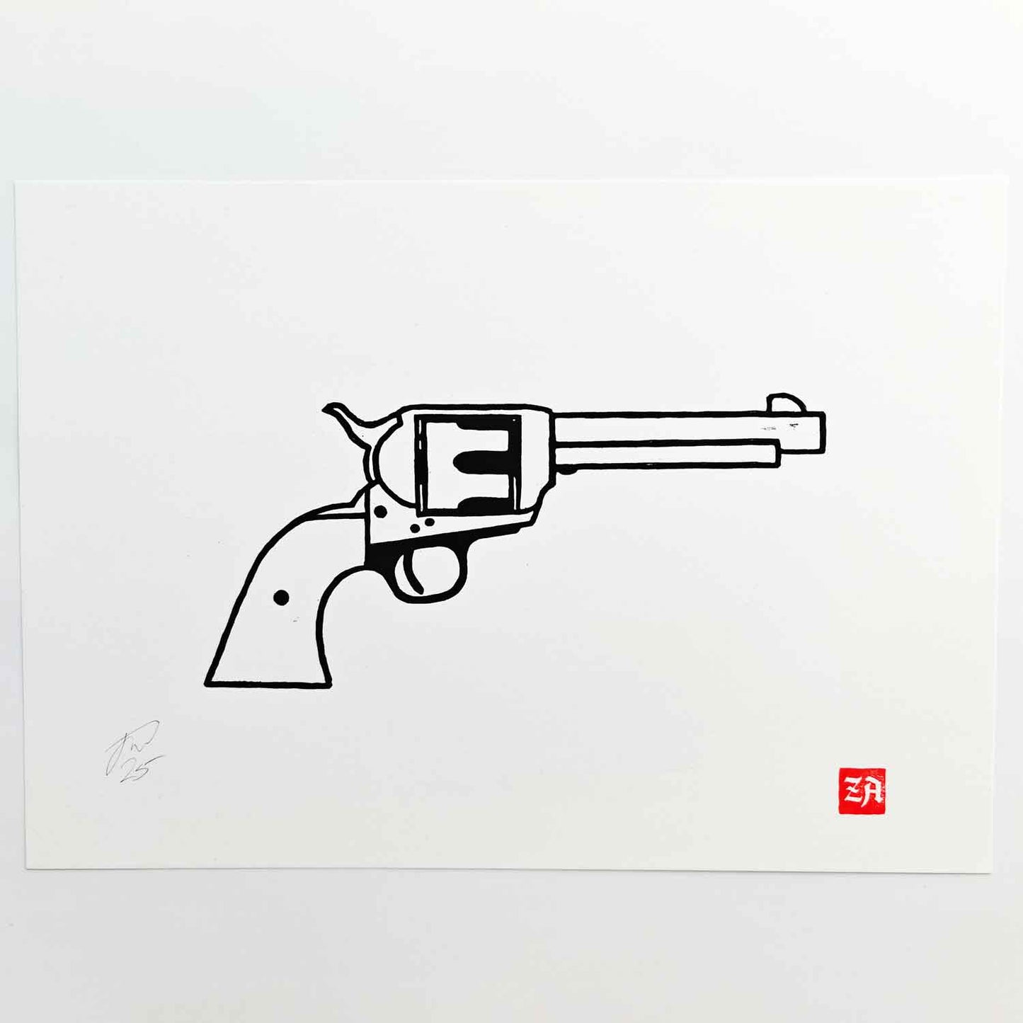 Colt Revolver - woodcut print