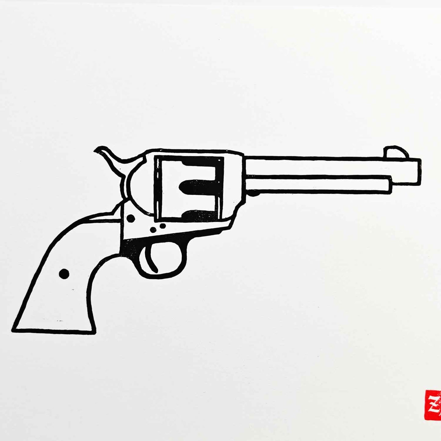 Colt Revolver - woodcut print