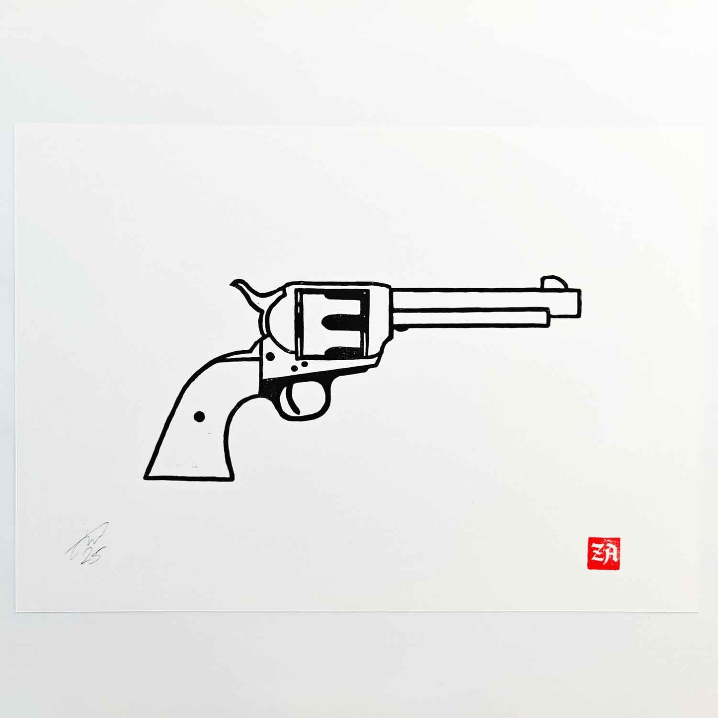 Colt Revolver - woodcut print