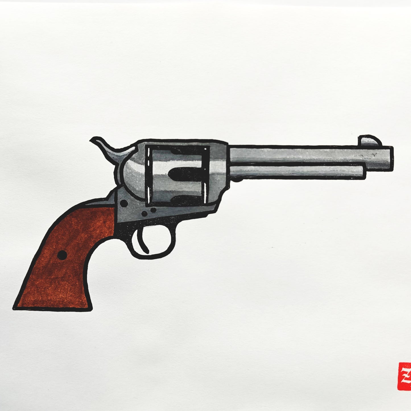 Colt Revolver - woodcut print