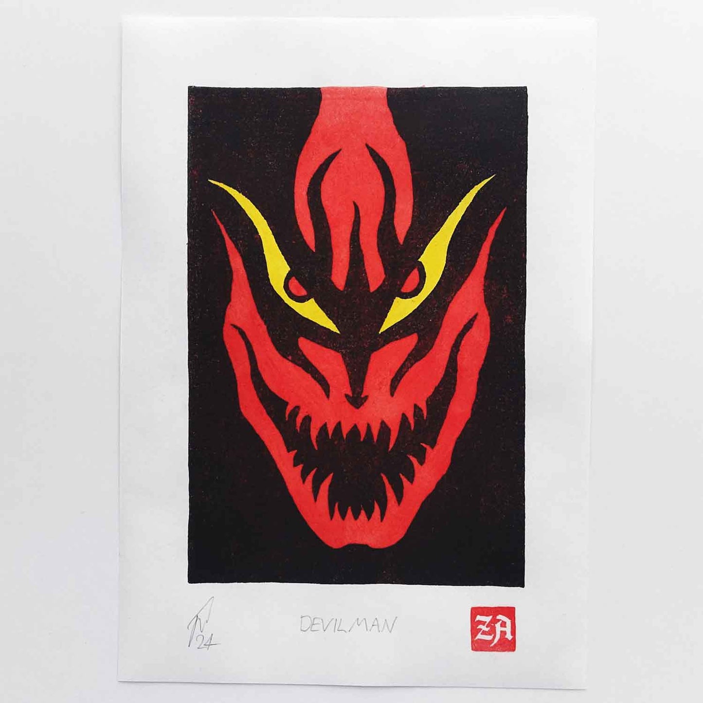 Devilman - woodcut print