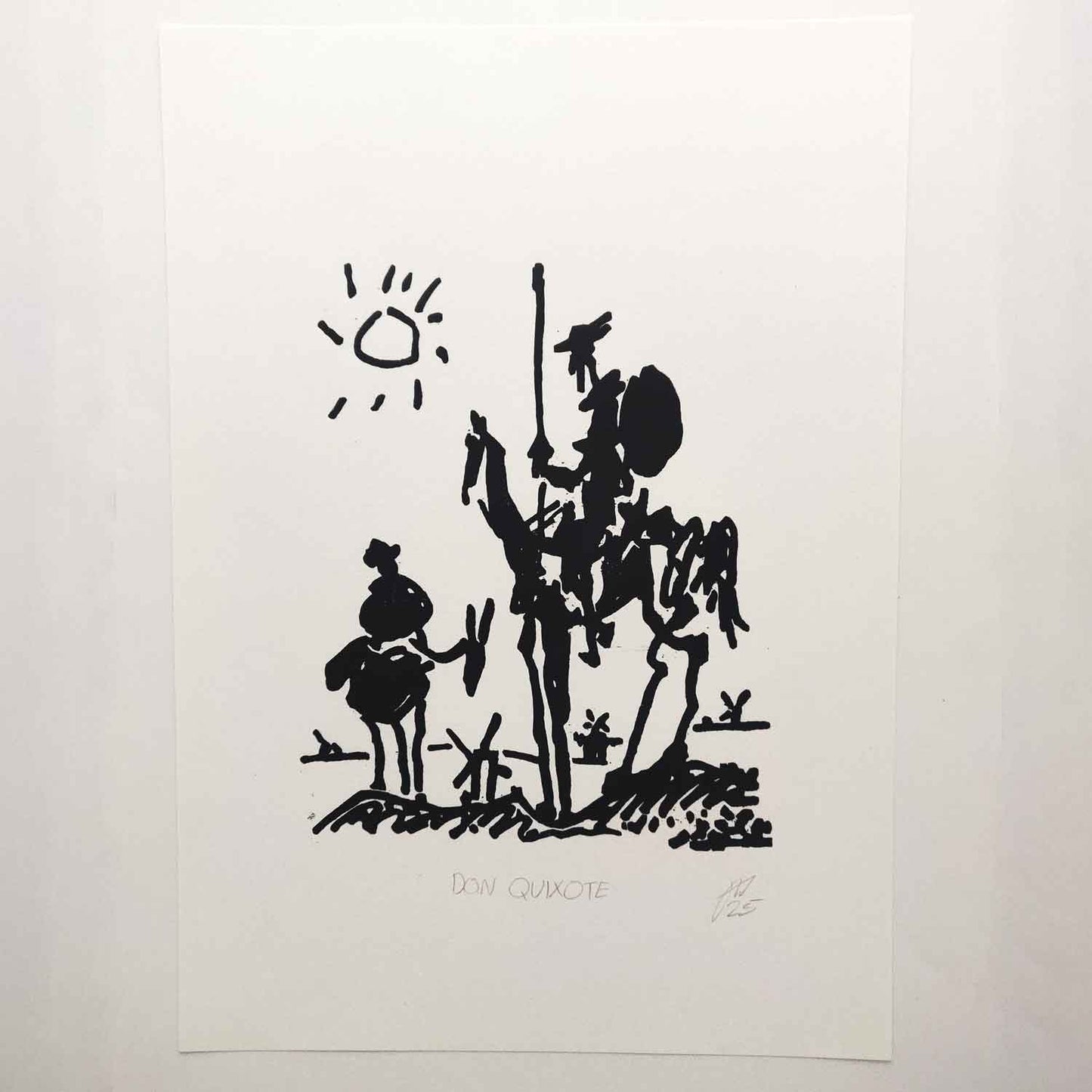 Don Quixote - woodcut print