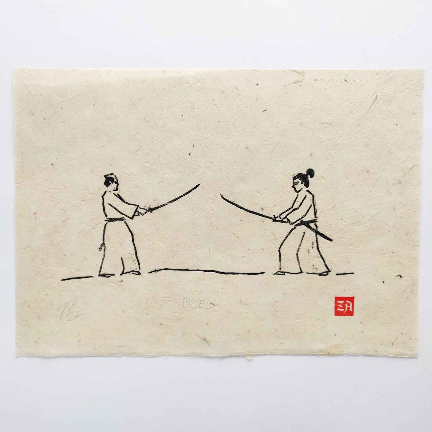 Duel - woodcut print