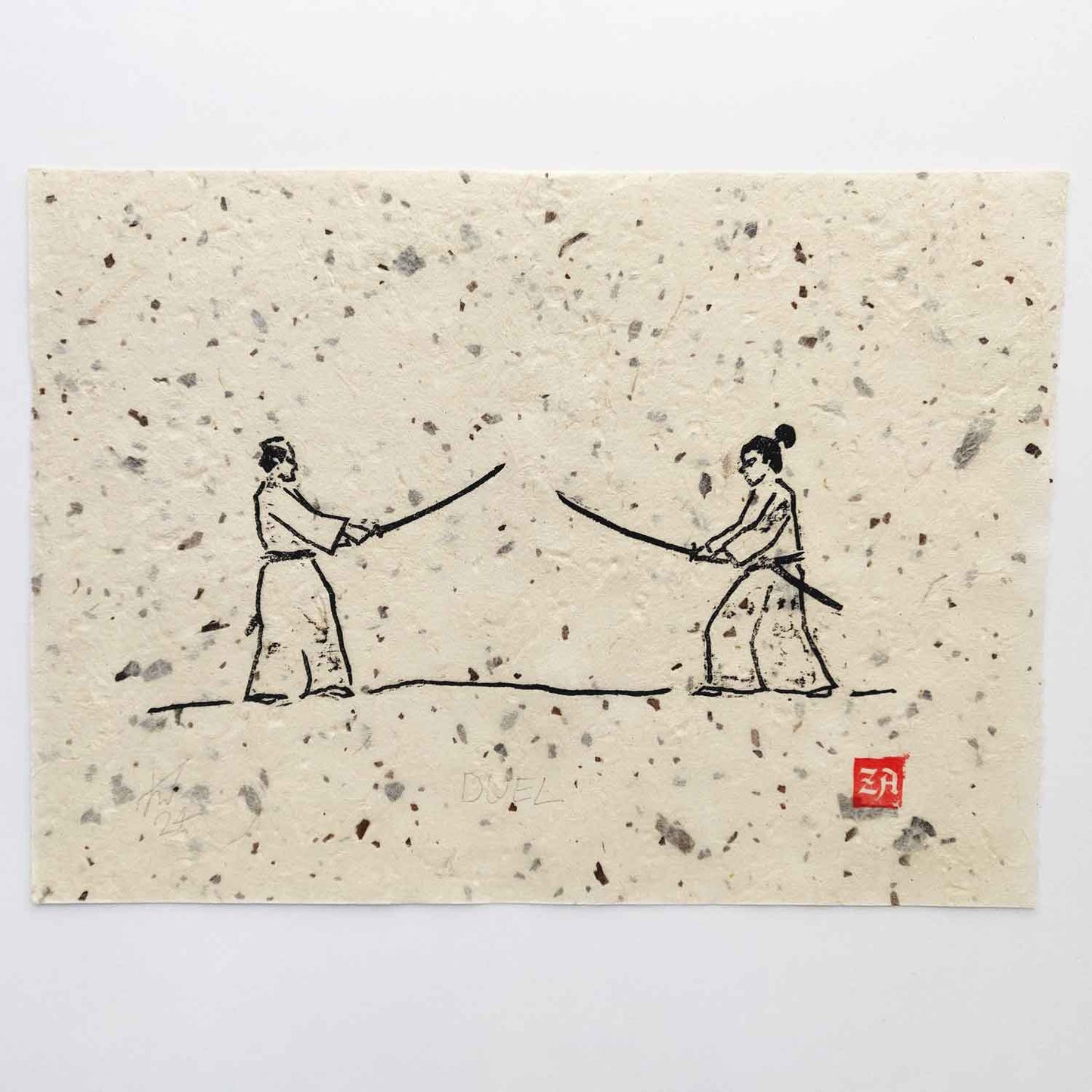 Duel - woodcut print