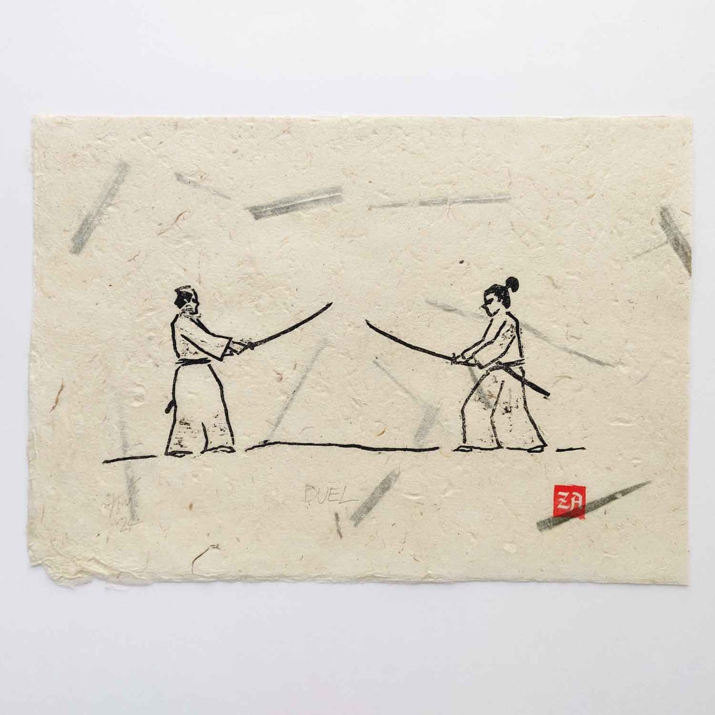 Duel - woodcut print