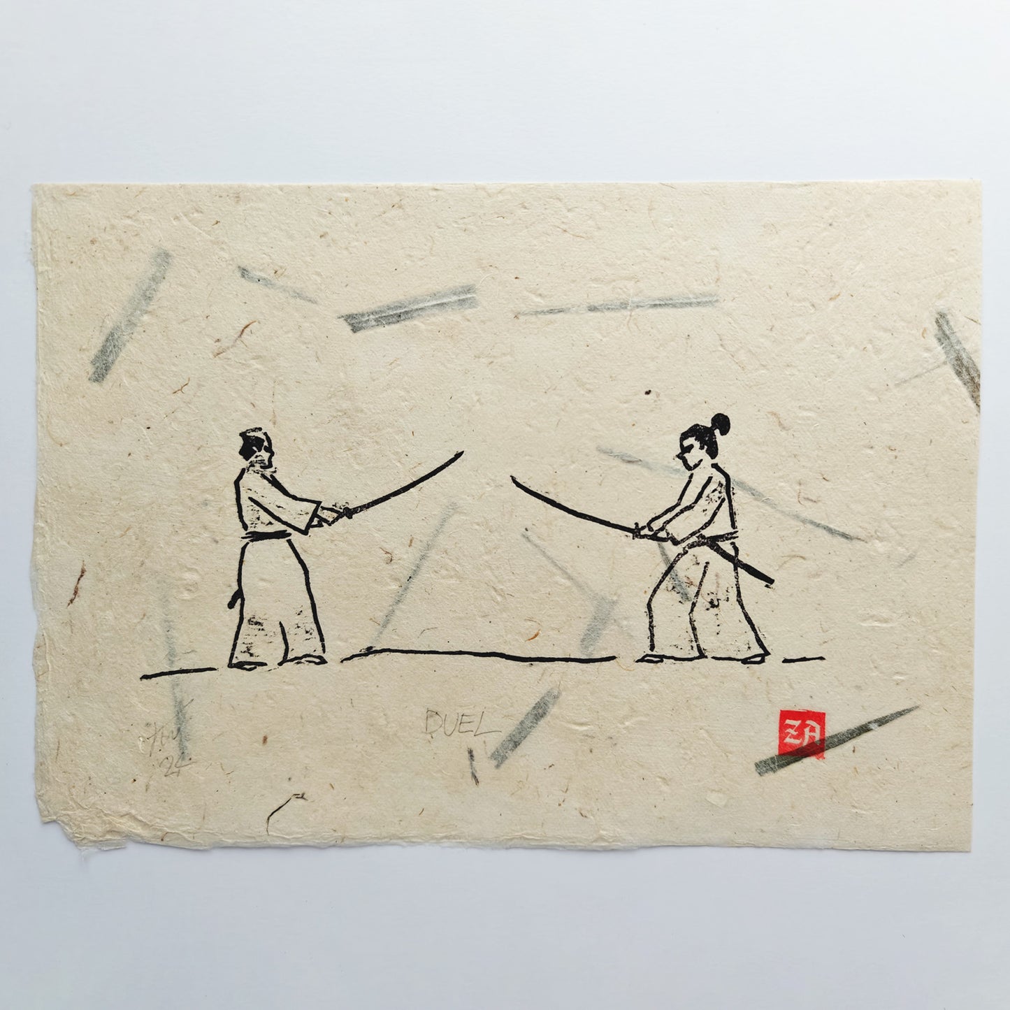 Duel - woodcut print