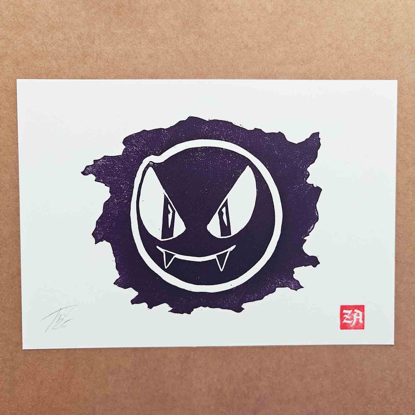 Gastly - woodcut print