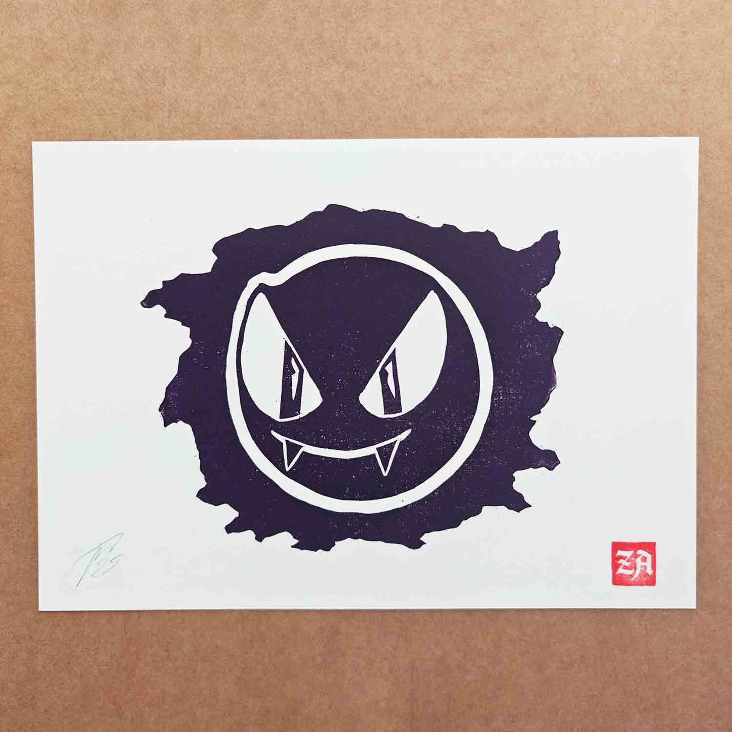Gastly - woodcut print