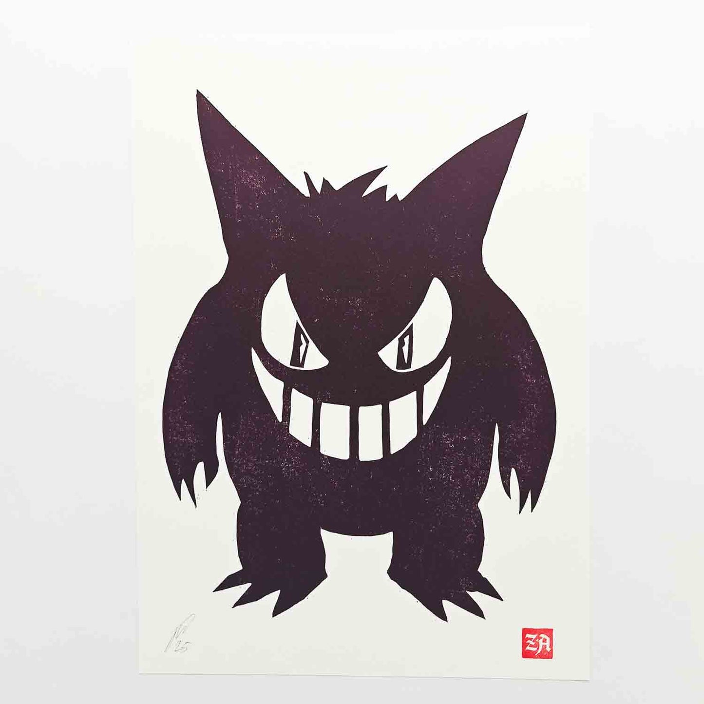Gengar - woodcut print