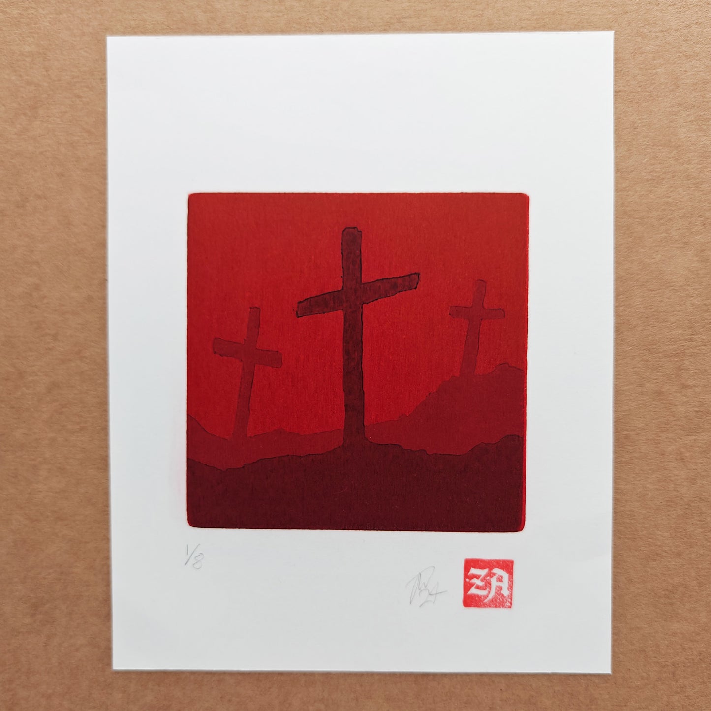 Graveyard - reduction woodcut print