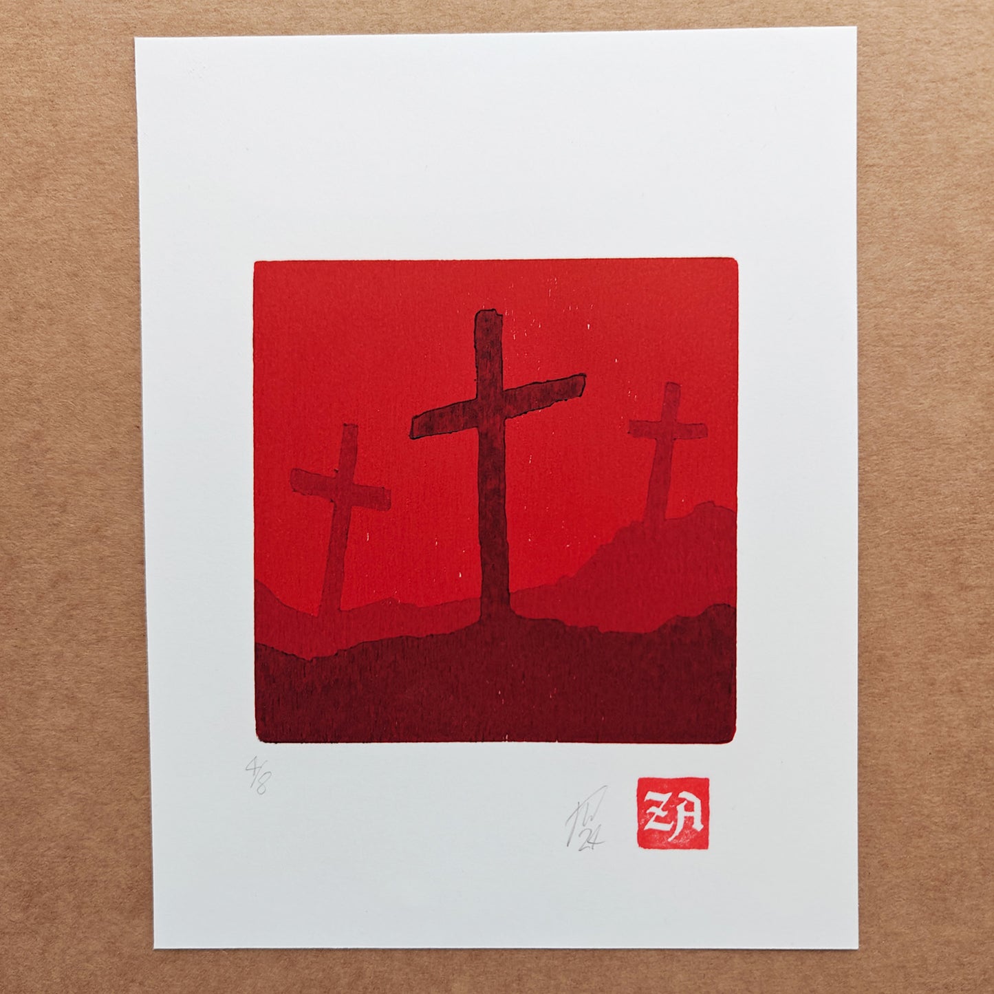 Graveyard - reduction woodcut print