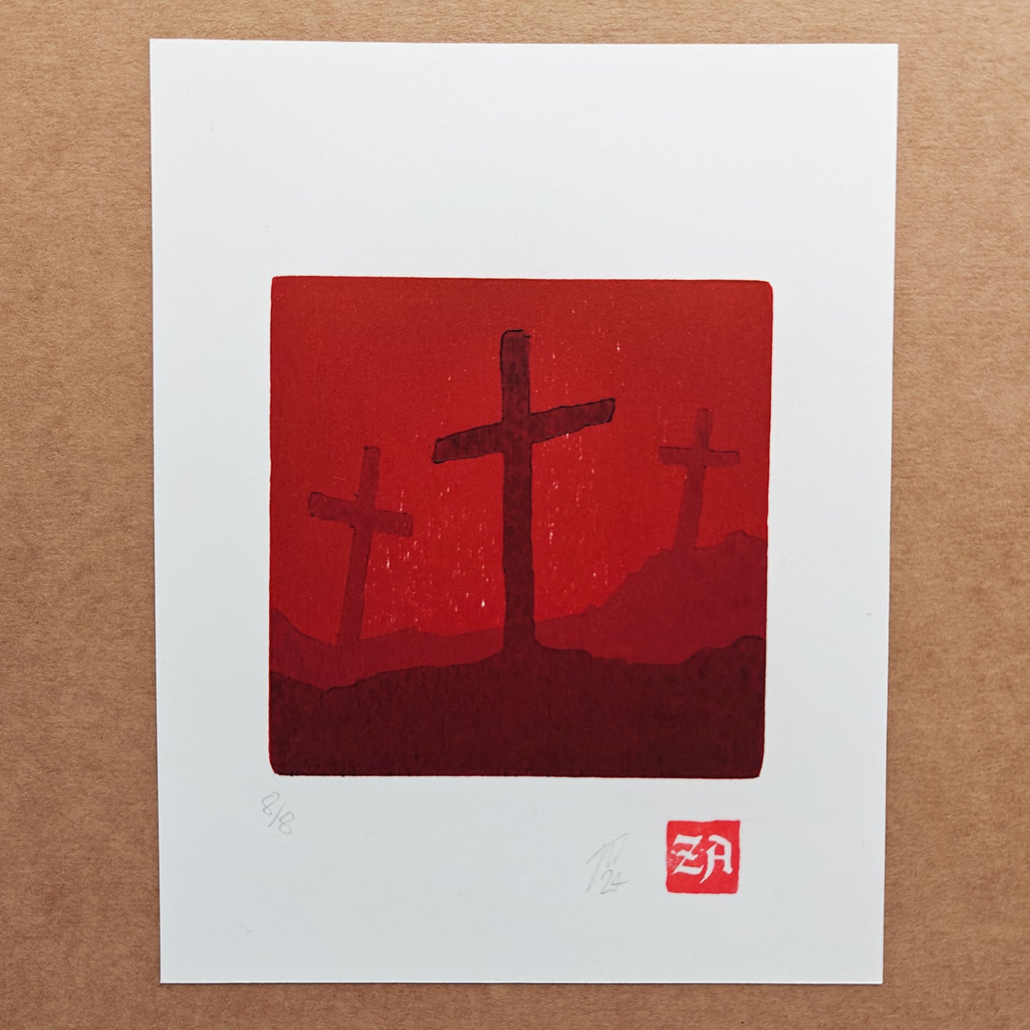Graveyard - reduction woodcut print