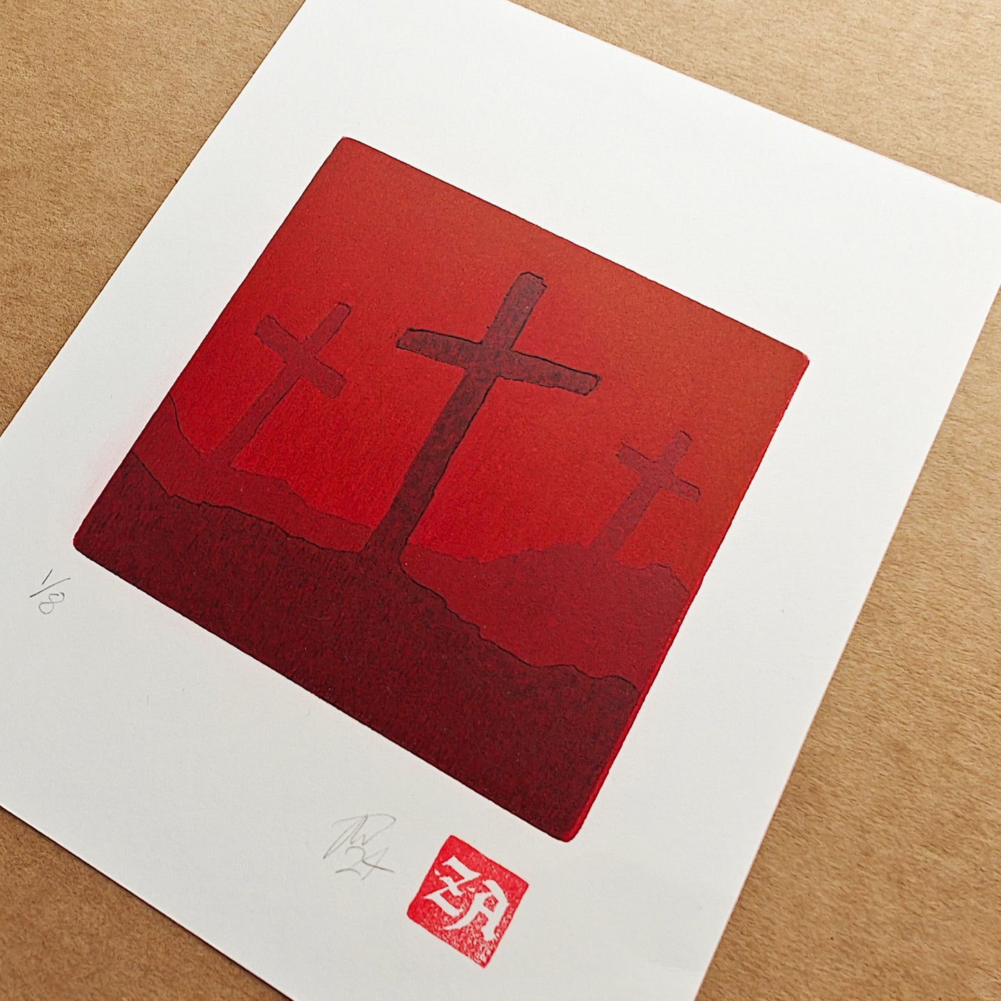 Graveyard - reduction woodcut print