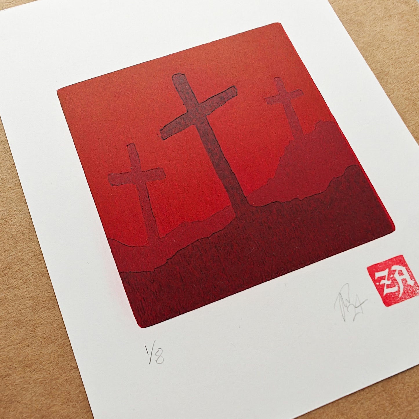 Graveyard - reduction woodcut print