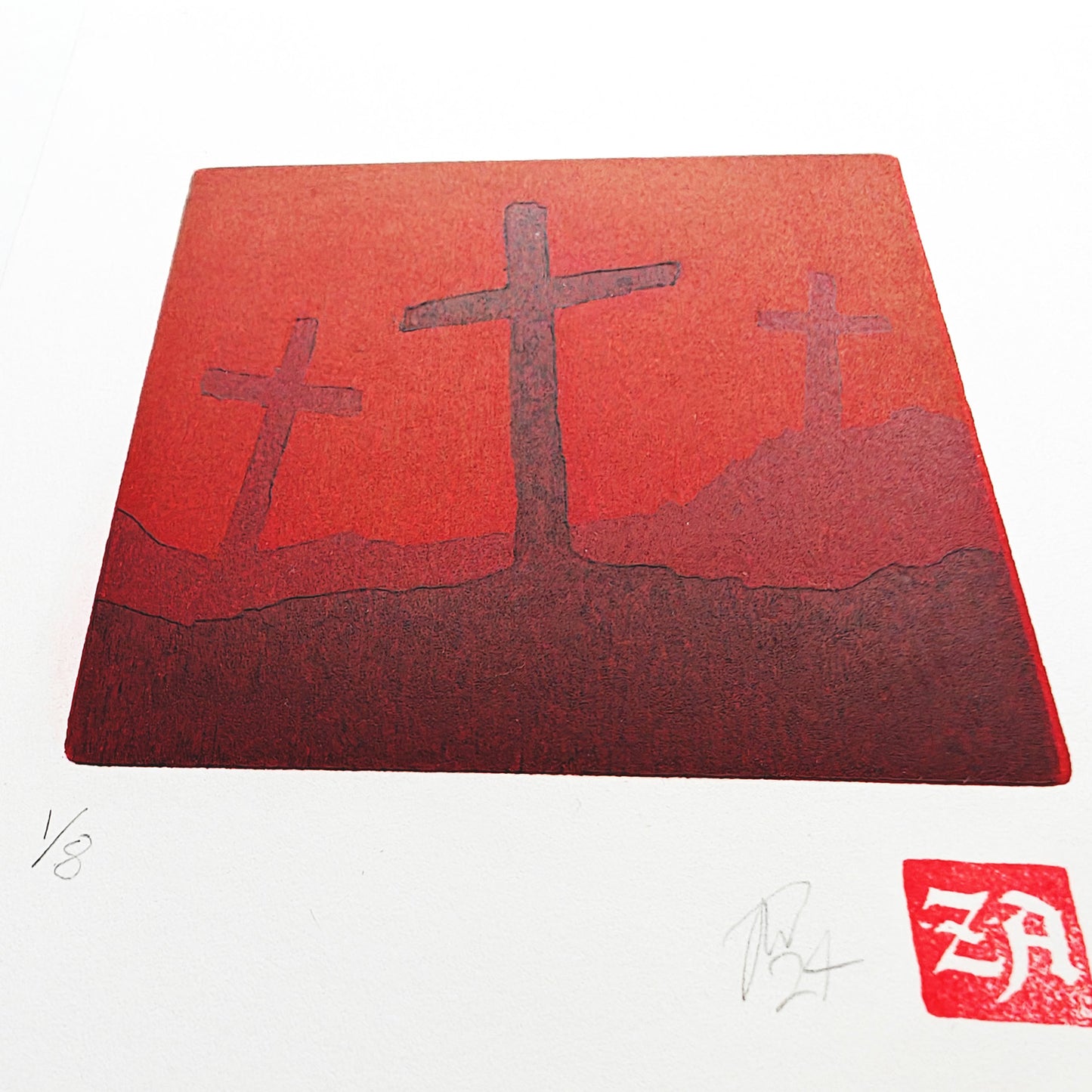 Graveyard - reduction woodcut print