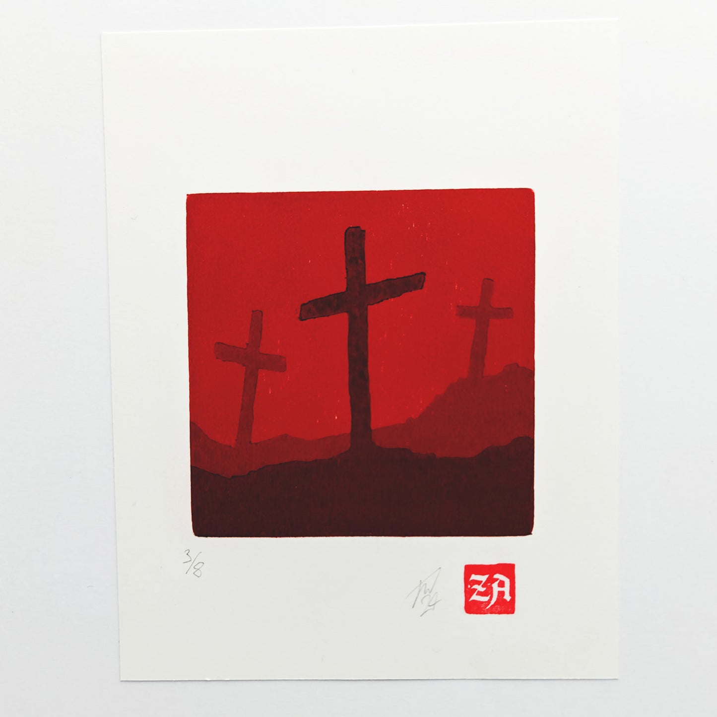 Graveyard - reduction woodcut print