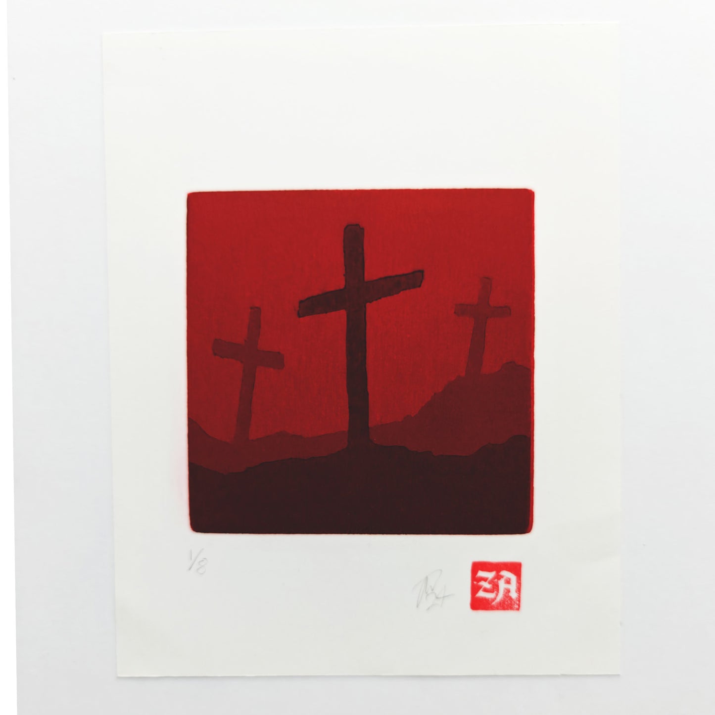 Graveyard - reduction woodcut print