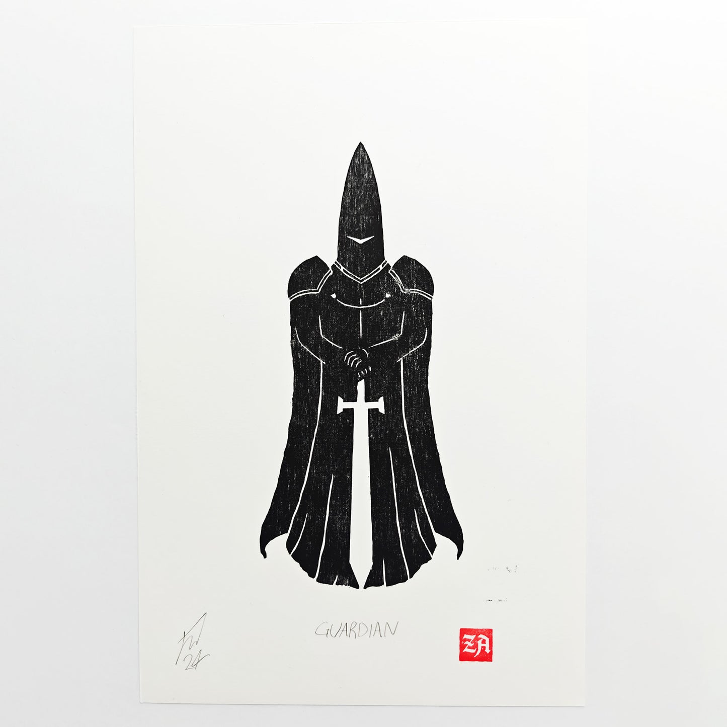 Guardian - woodcut print