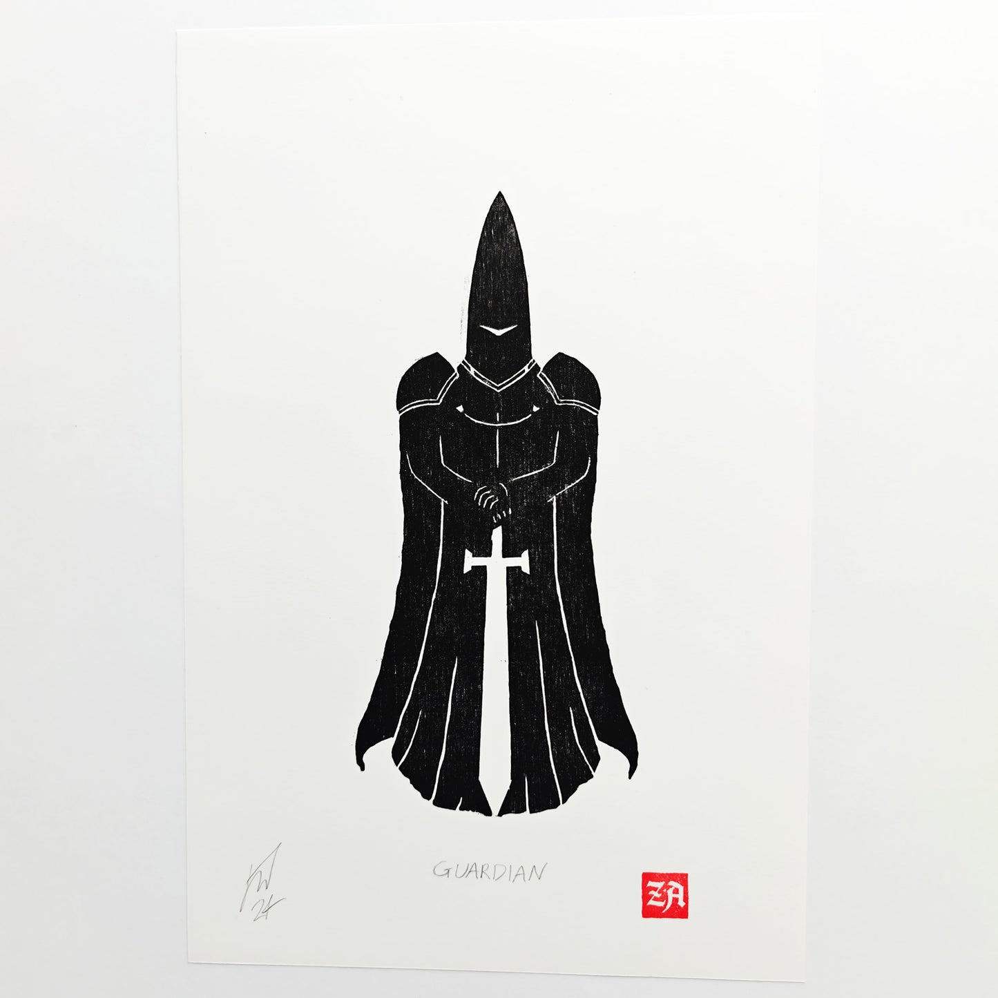 Guardian - woodcut print