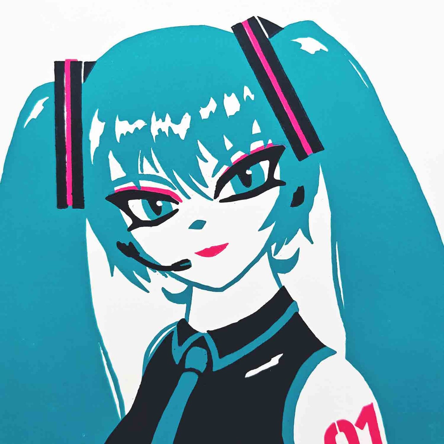 Hatsune Miku - woodcut print