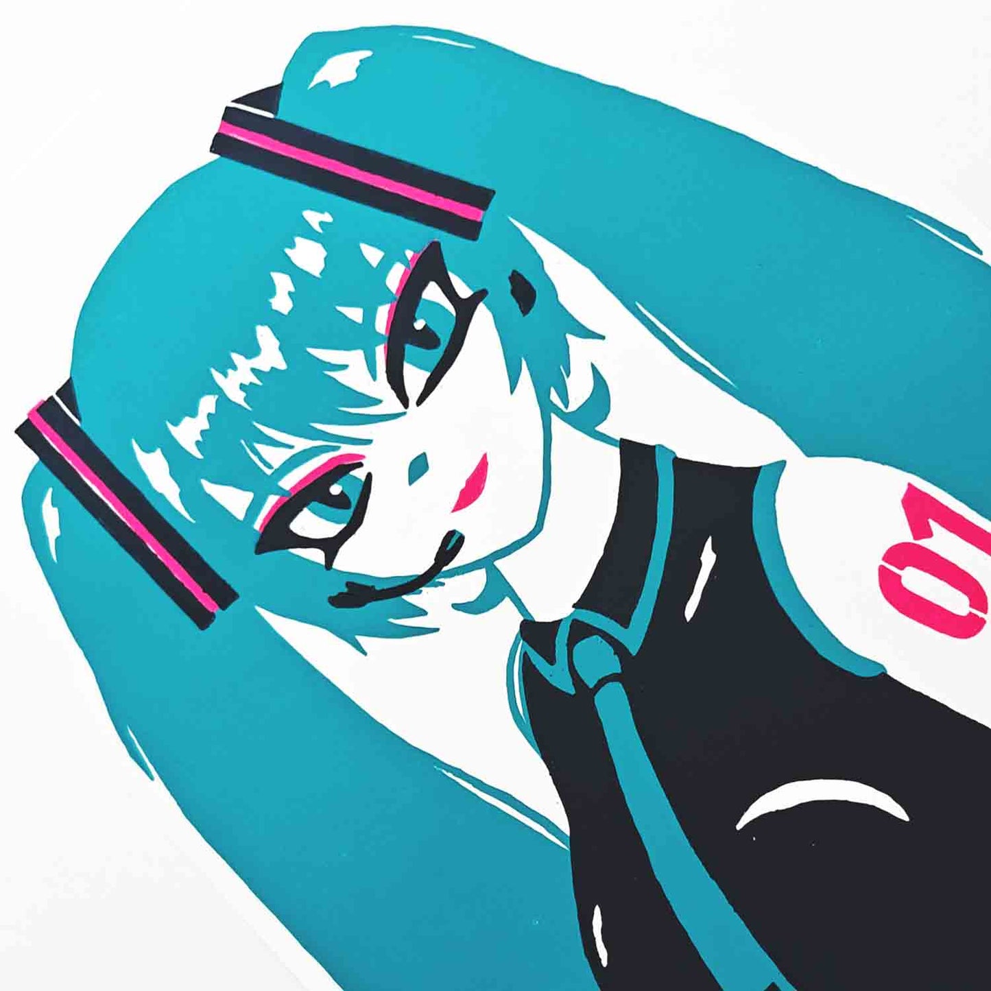 Hatsune Miku - woodcut print