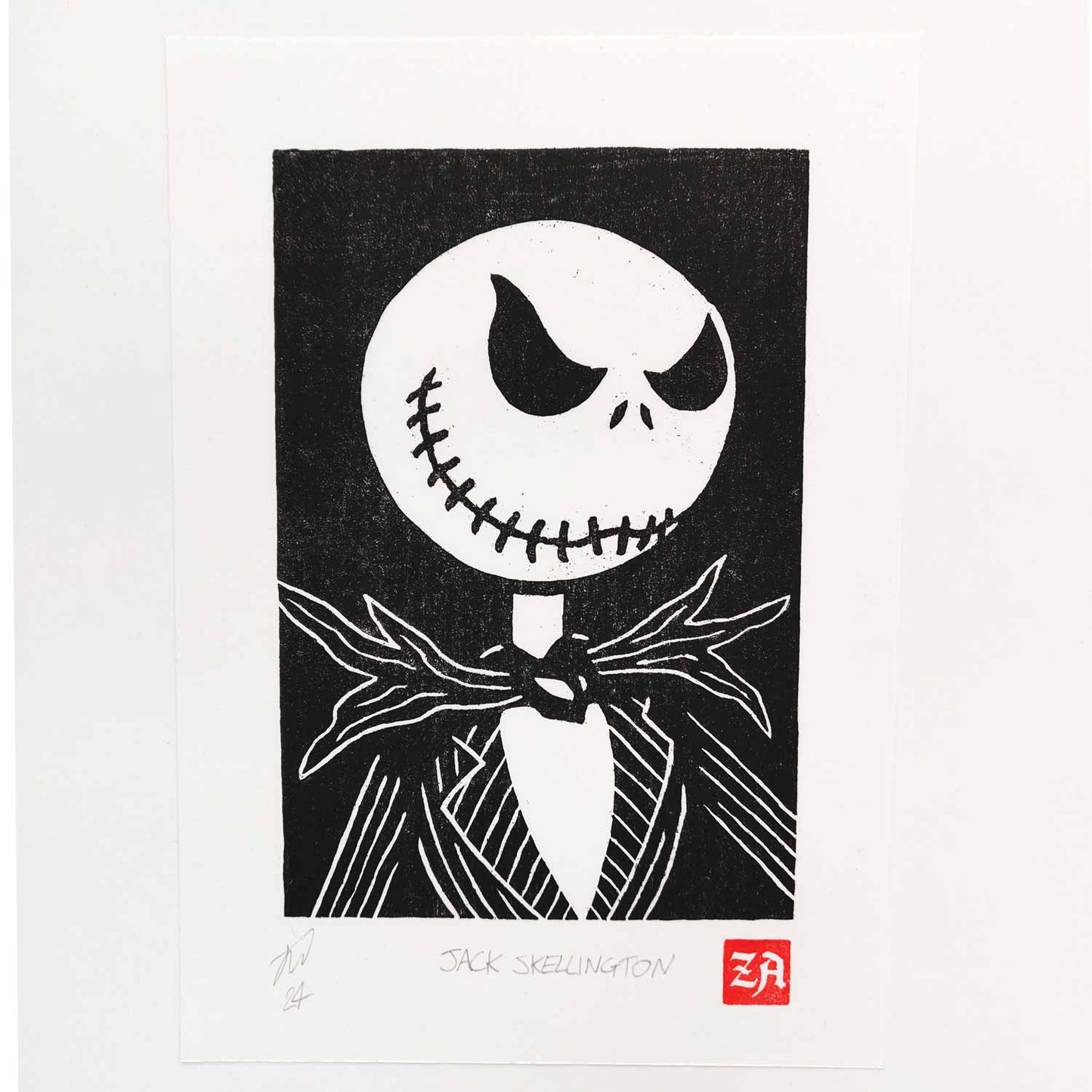 Jack Skellington - woodcut print