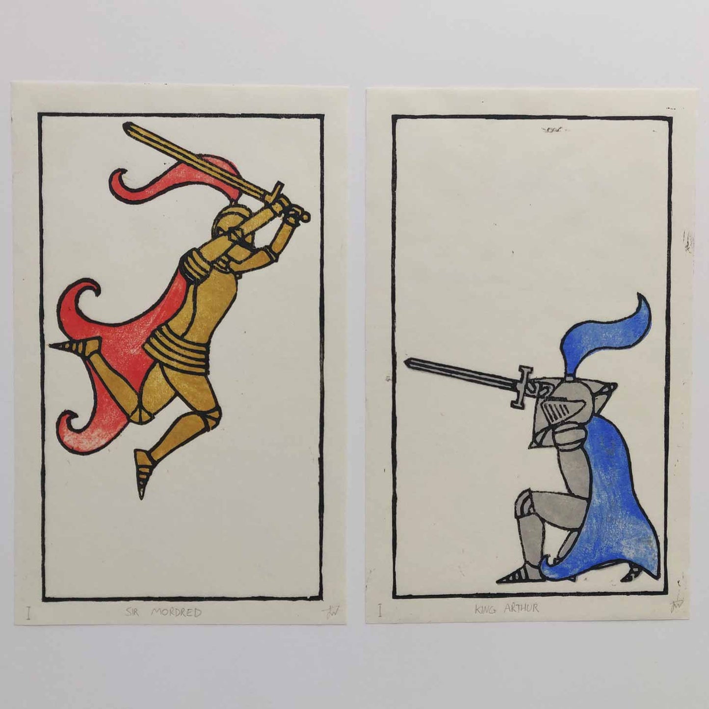 King Arthur & Sir Mordred diptych - woodcut prints