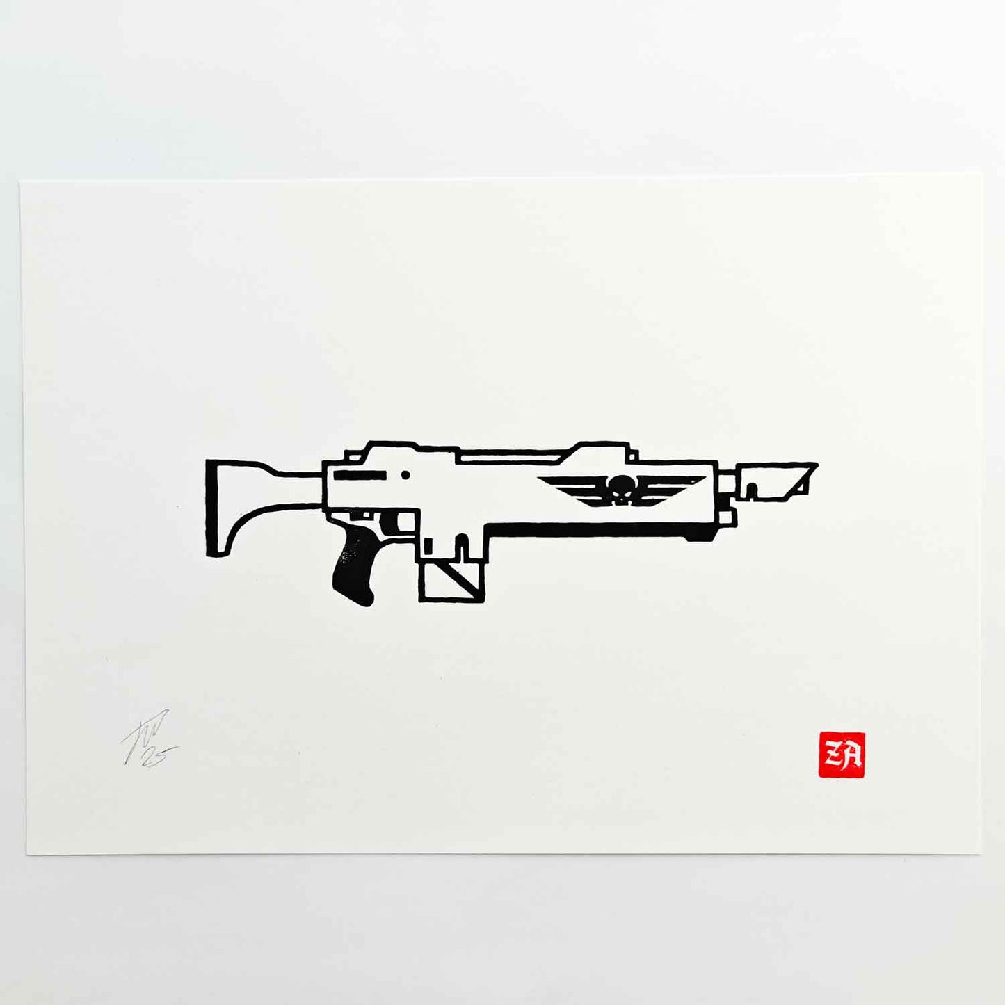Lasgun - woodcut print