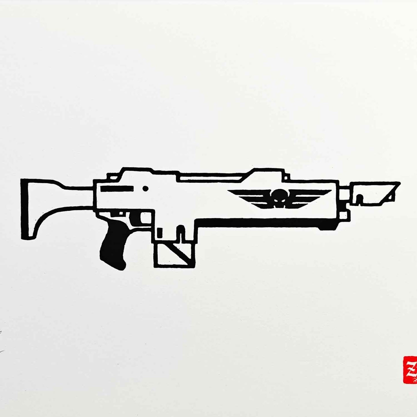 Lasgun - woodcut print