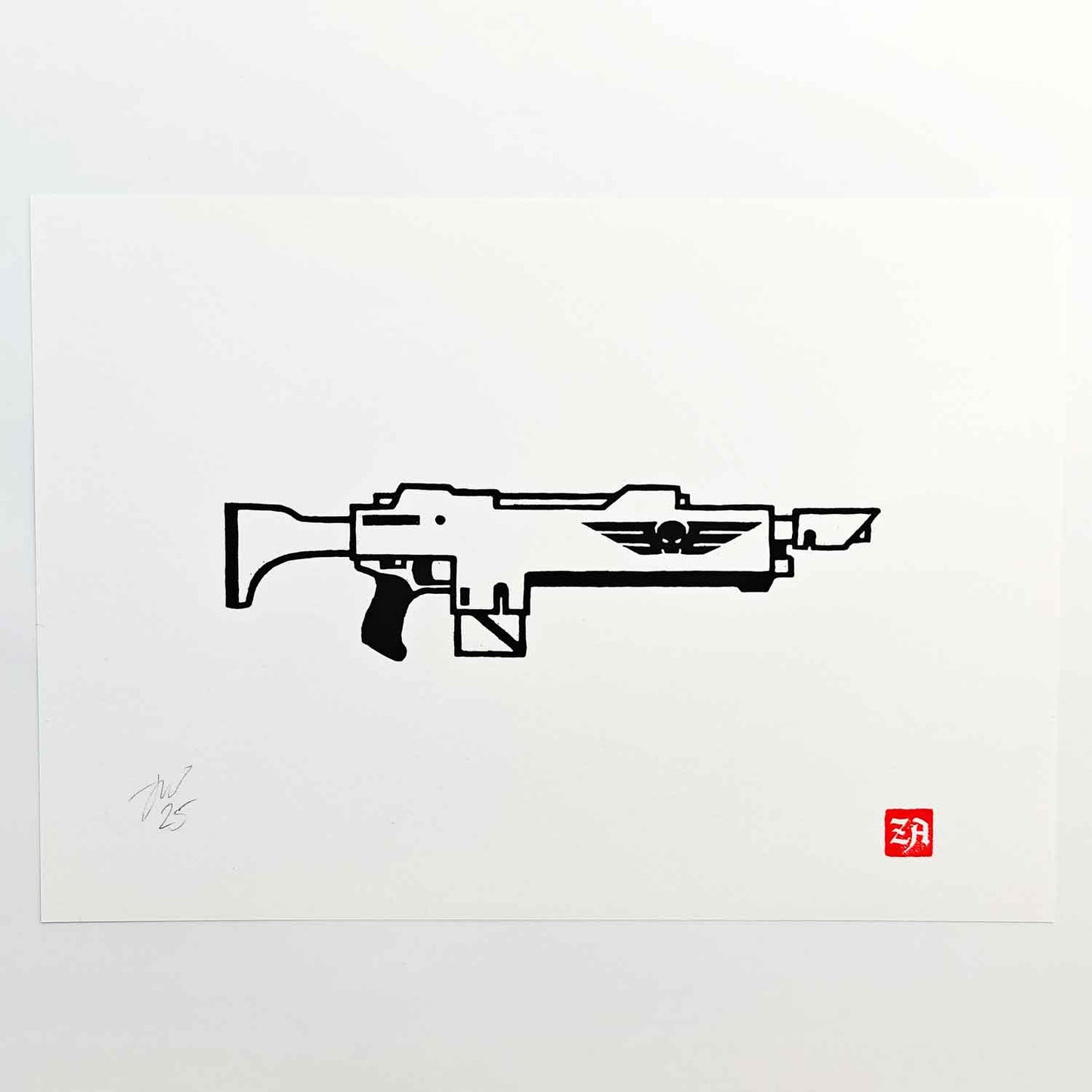 Lasgun - woodcut print