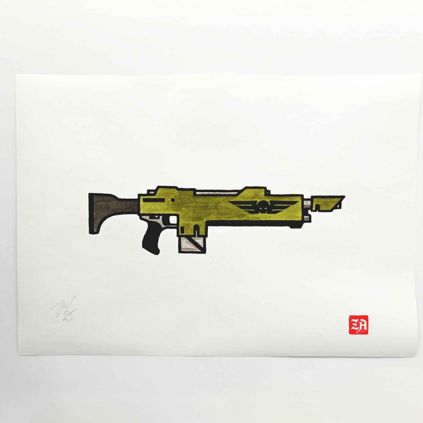 Lasgun - woodcut print