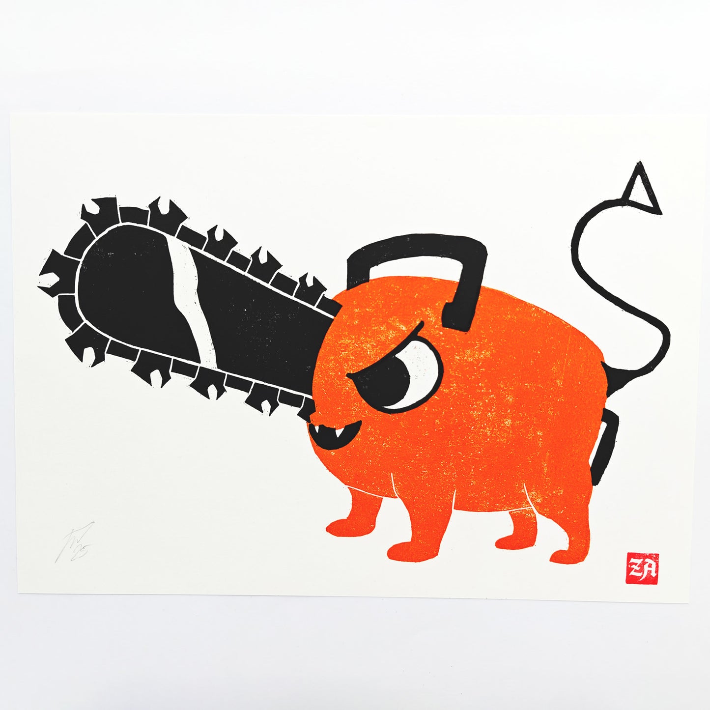 Pochita - woodcut print