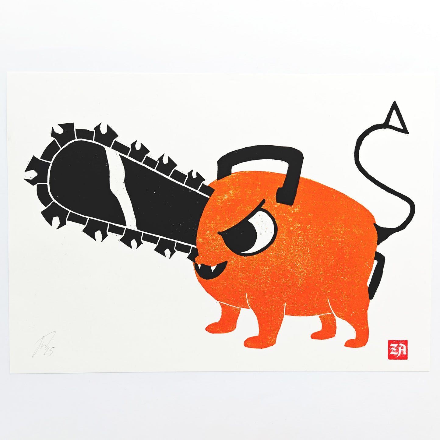 Pochita - woodcut print