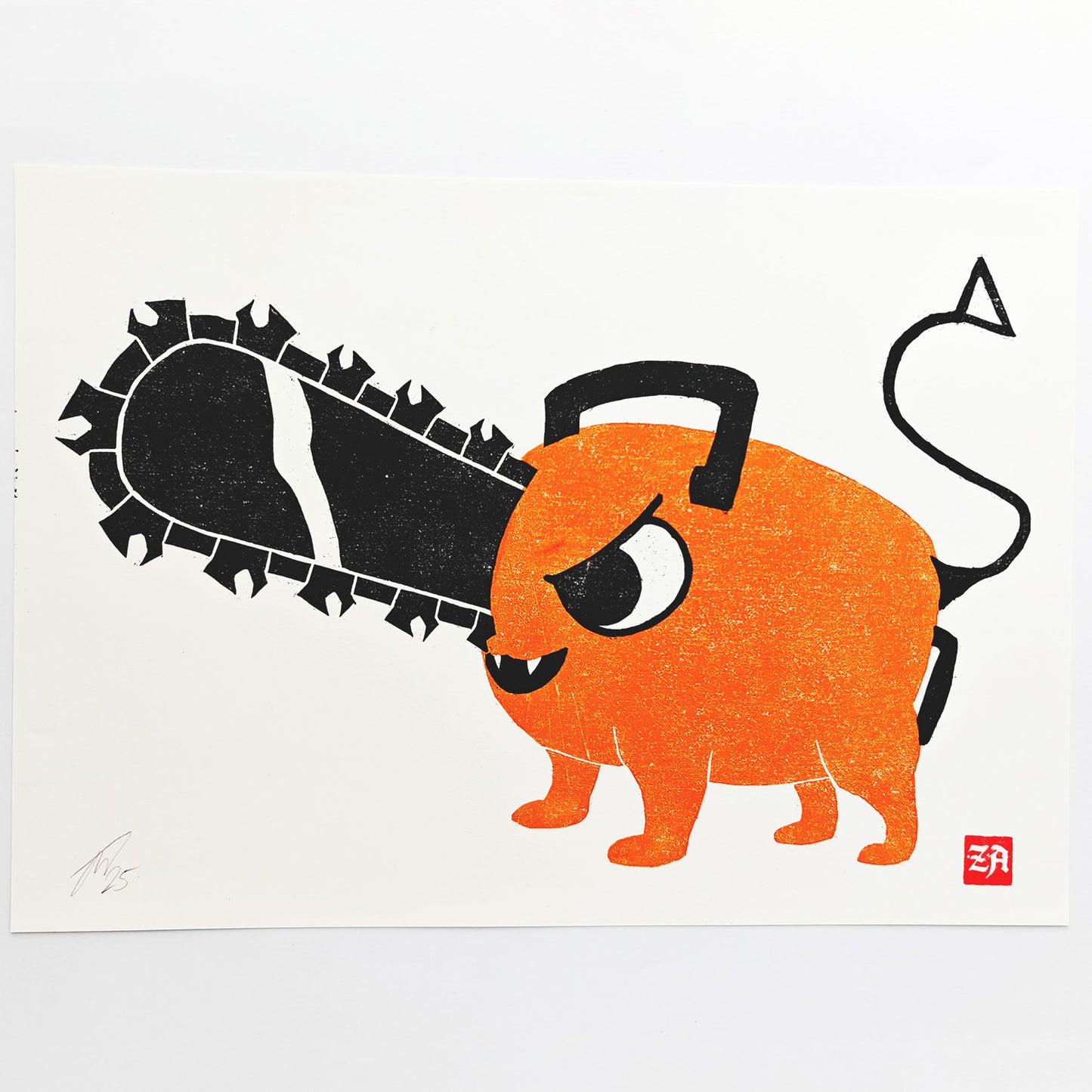 Pochita - woodcut print