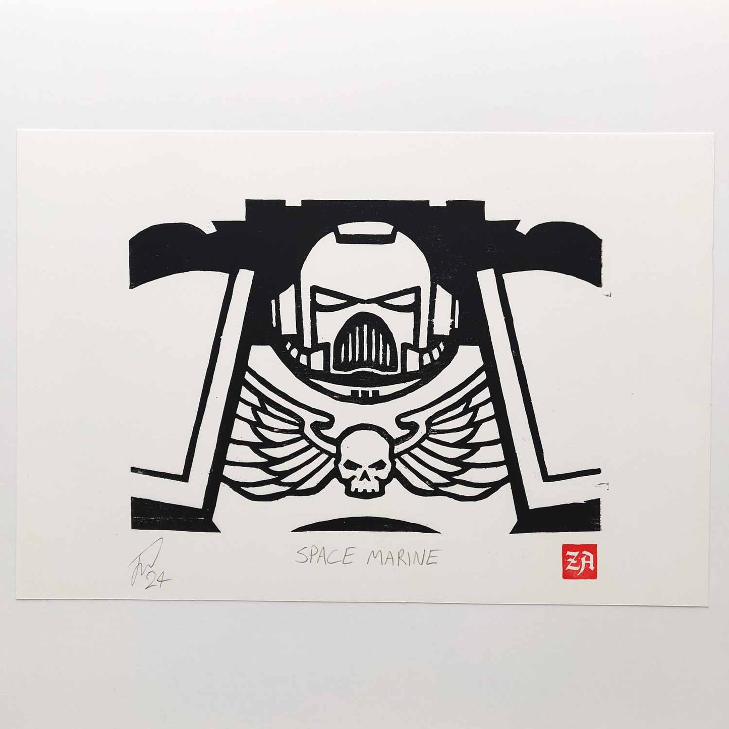 Space Marine - woodcut print