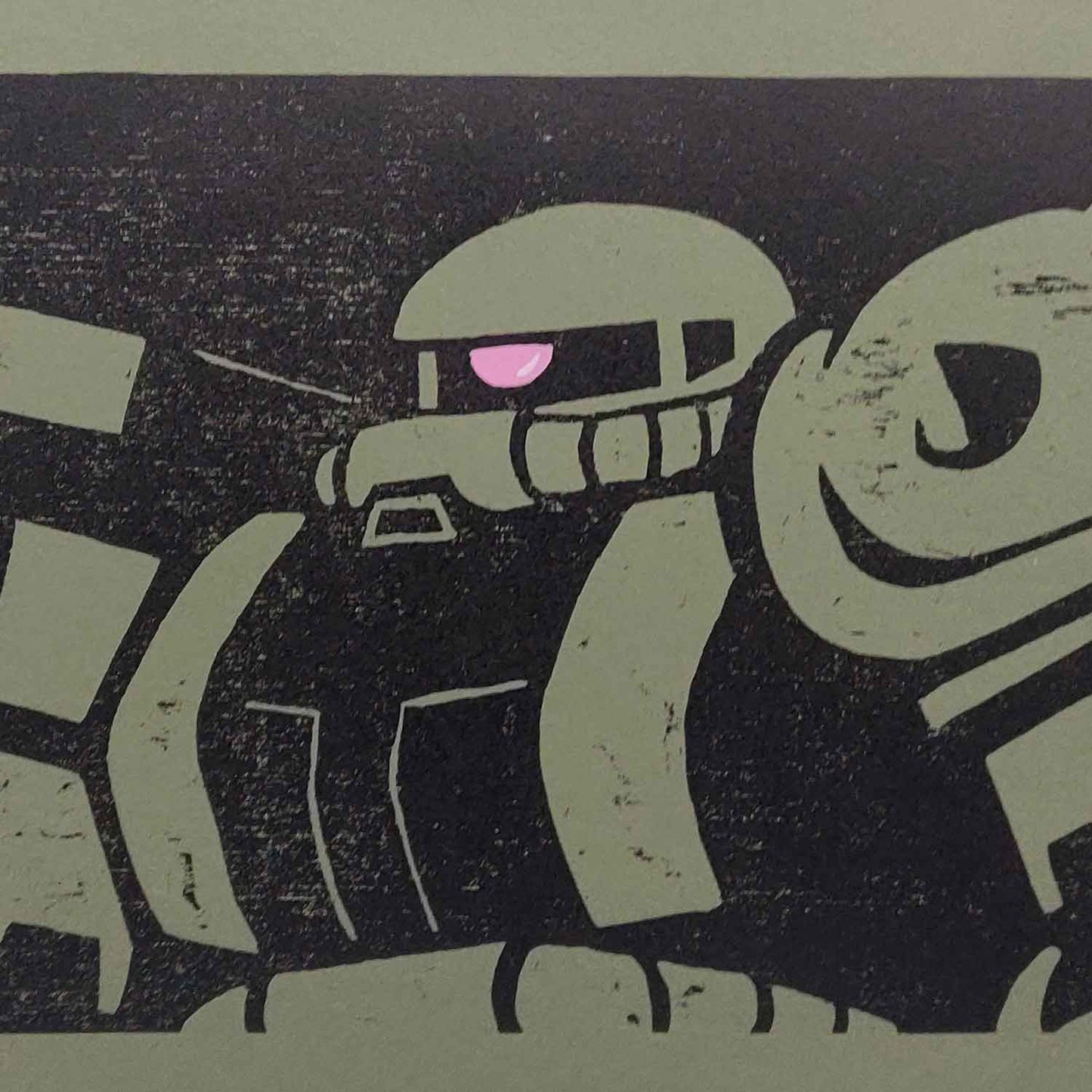 Zaku II - bamboo woodcut print