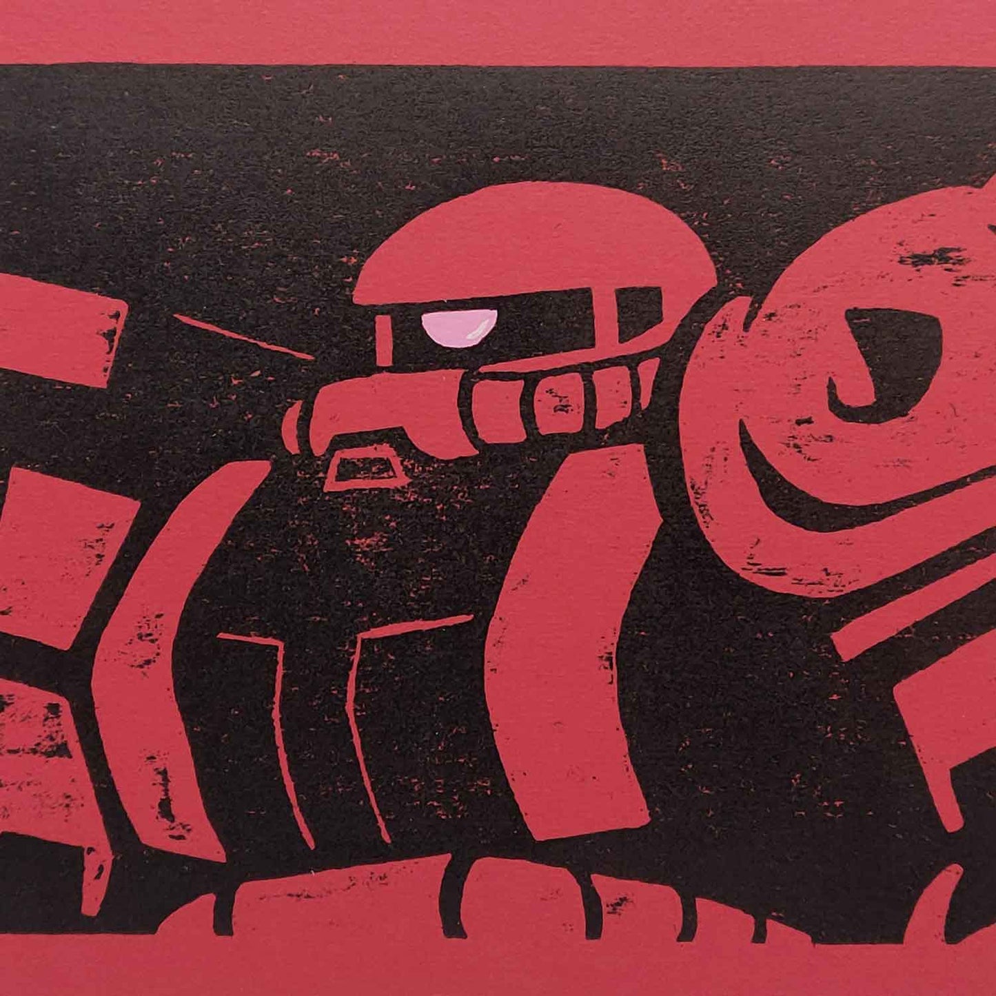 Zaku II - bamboo woodcut print