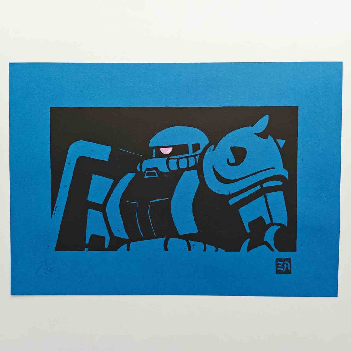 Zaku II - bamboo woodcut print