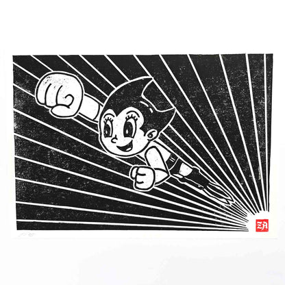 Astro Boy - woodcut print