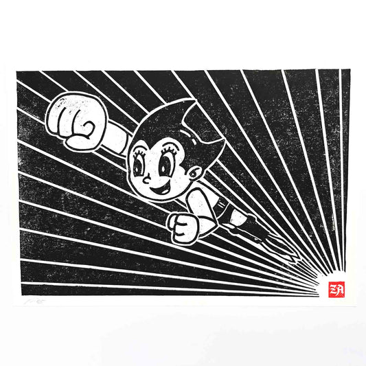 Astro Boy - woodcut print