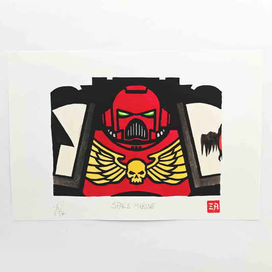 Space Marine - woodcut print