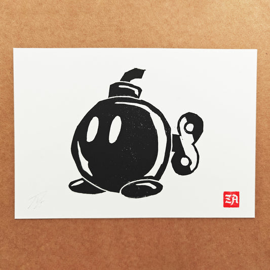 Bob-omb - woodcut print