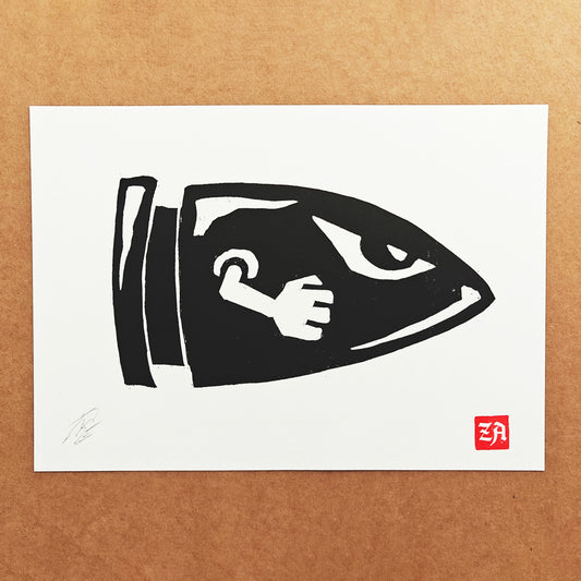 Bullet Bill - woodcut print