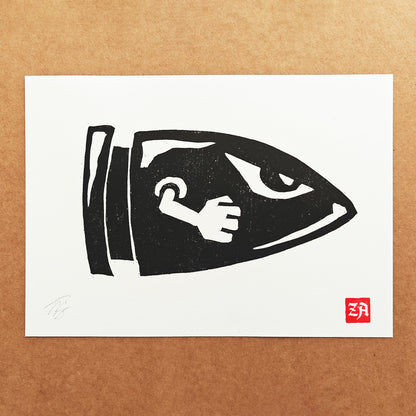 Bullet Bill - woodcut print
