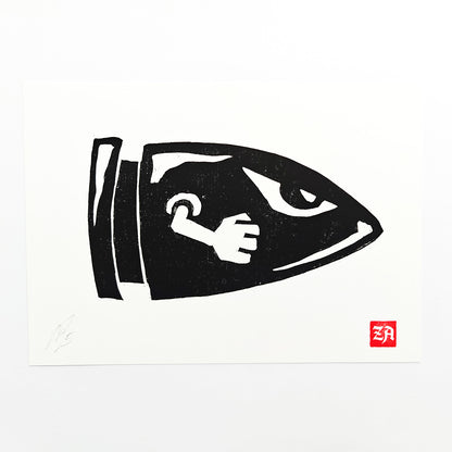 Bullet Bill - woodcut print